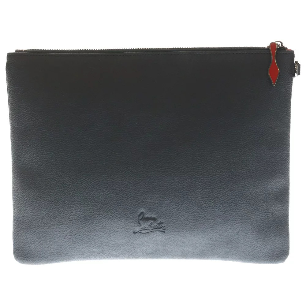 Christian Louboutin Clutch Studded Bag Black Spike Leather